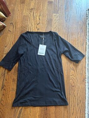 Everlane Supima Micro Rib Scoop Neck Tee NWT Black